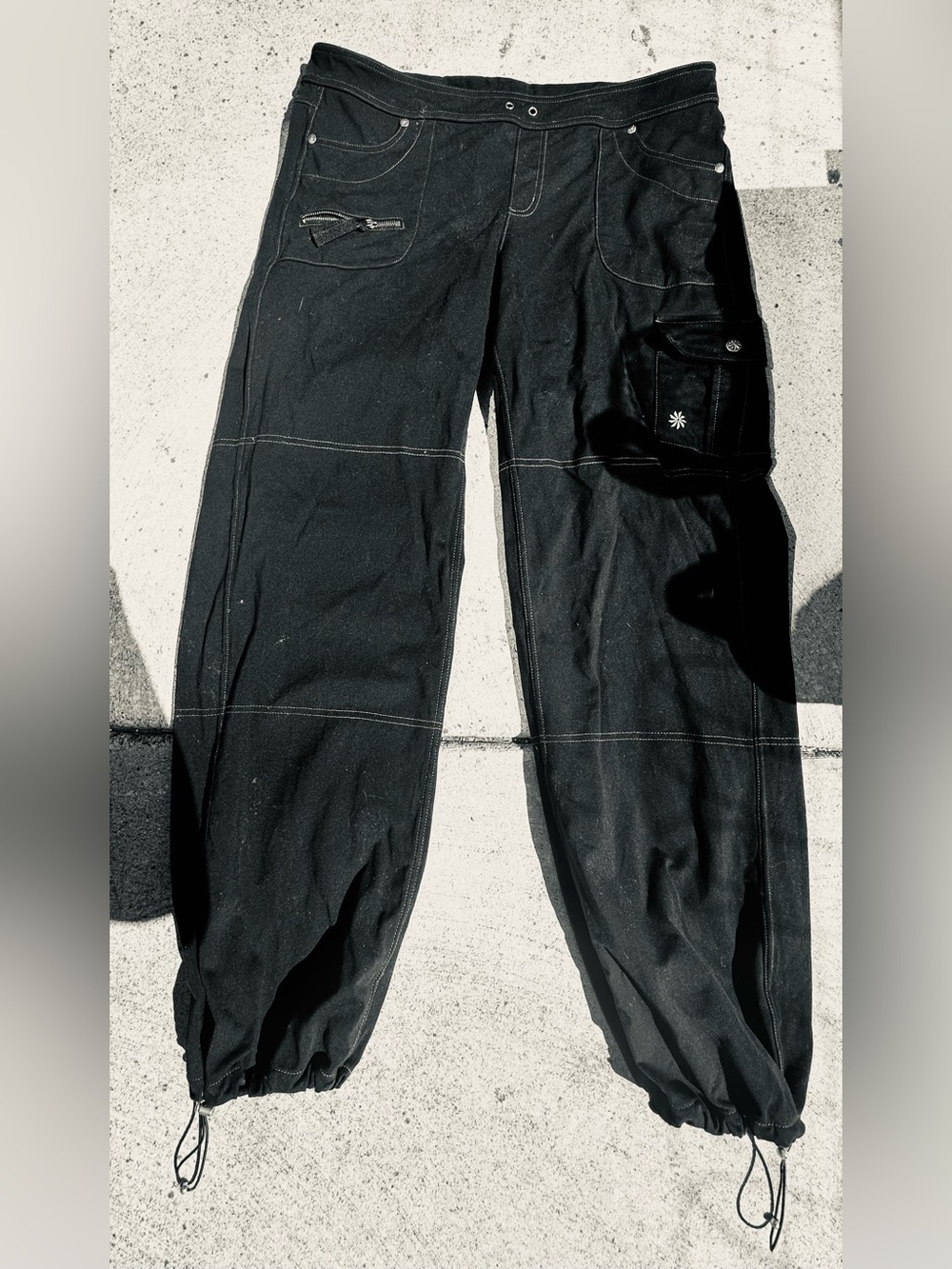 Athleta Black Cargo Style Pants with Drawstring Ankles Size L